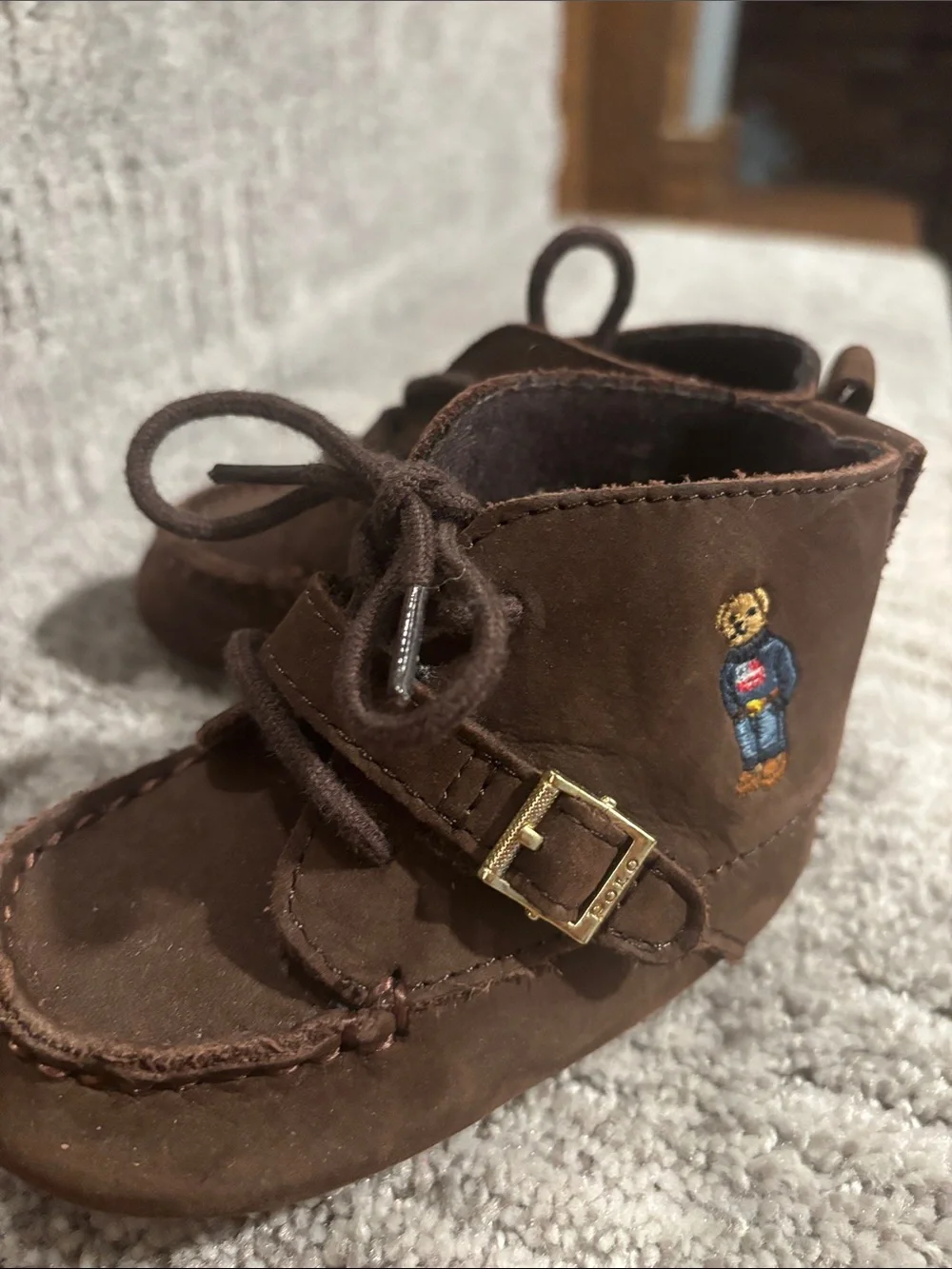 Polo by Ralph Lauren Brown Suede Kids Boot with Embroidered Bear